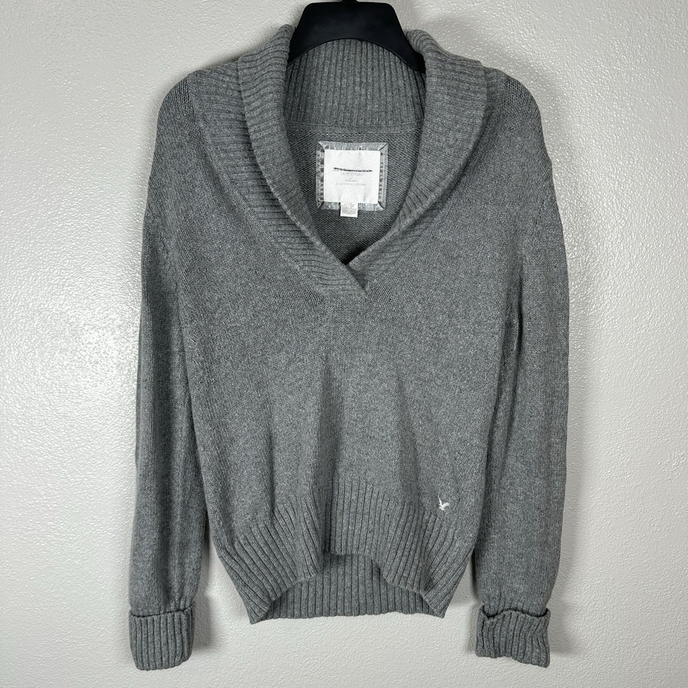 American Eagle Y2K Shawl Collar Sweater Womens‎ Medium/Large Gray Vintage